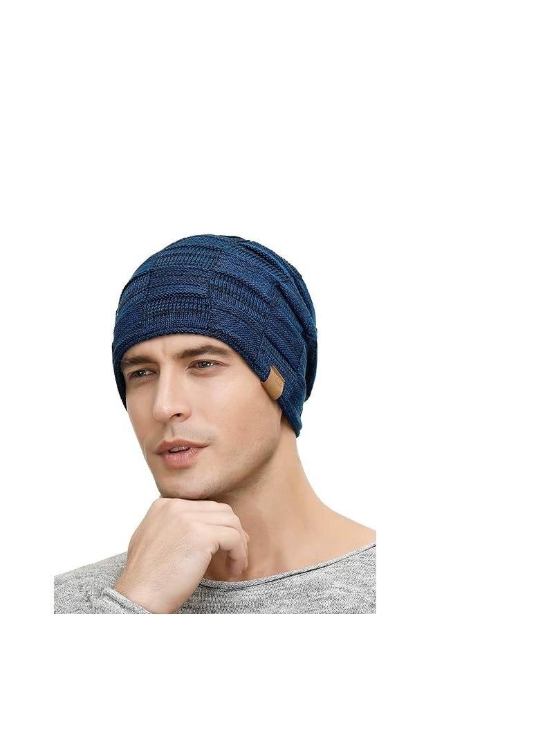 SYOSI - Mens Slouchy Beanie Hats, 2 Packs Slouchy Beanie for Men Winter Hats for Guys Cool Beanies Mens Lined Knit Warm Thick Skully Stocking Binie Hat, Blue/Army Green - Image 1