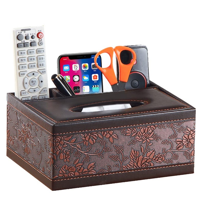 Arniche Leather Tissue Box Cover Rectangular and Multifunction Remote Control CaddySuitable for Storing pens and StationeryDesk Organizer Storage for Office and HomeAntique