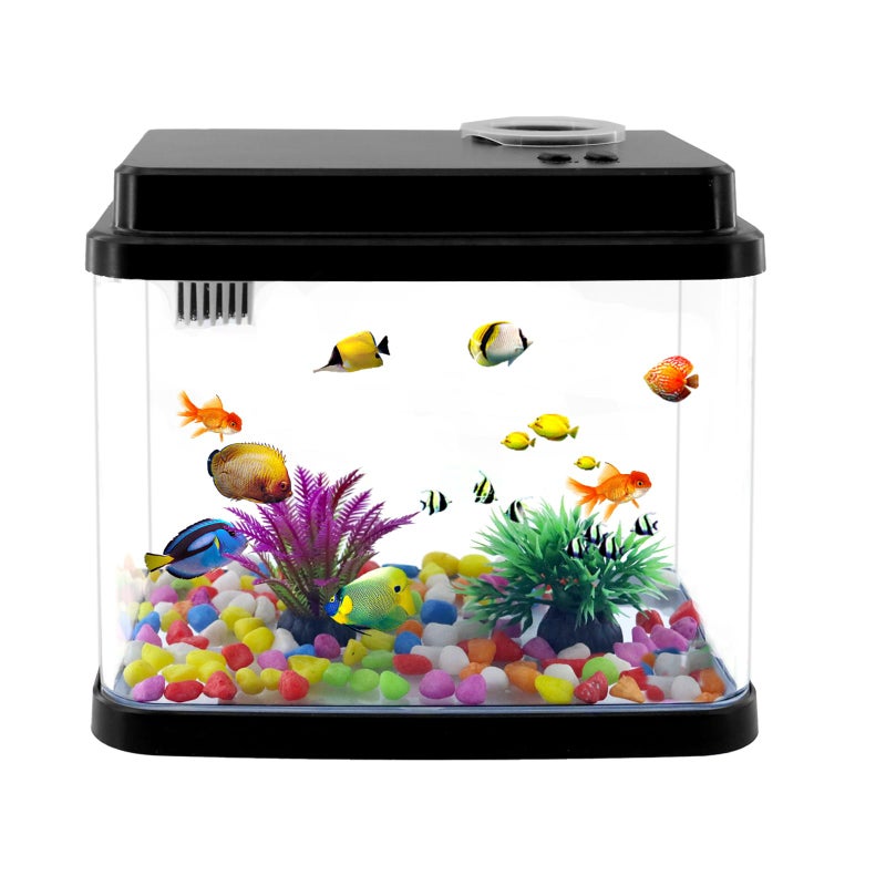 Toycol Mini Aquarium Fish Tank 1 Gallon Fish Bowl with Adjustable 6Color LED Lamps Filtration Oxygenation Water Circulation 3 in 1 Pump DIY Ocean Stickers Excellent Gifts for Children and Adults - Image 2
