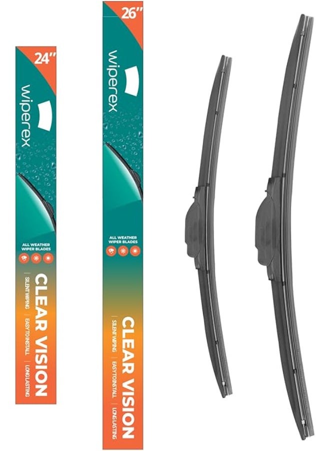 ويبيركس WiperEX 26" + 24" Wiper Blades – Silent, Streak-Free, Anti-Lift, Durable Natural Rubber Pair (Pack of 2) - Image 1