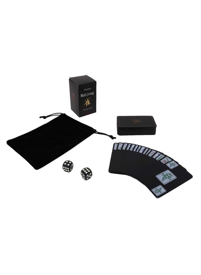 Funrarity - Chinese Mahjong Cards Deluxe Set 144 Playing Cards With 2 Dice And Travel Bag (Mah Jong, Mahjongg, Mah-Jongg, Mah Jongg, Majiang) Plastic Pvc Portable Durable Waterproof Black - Image 1