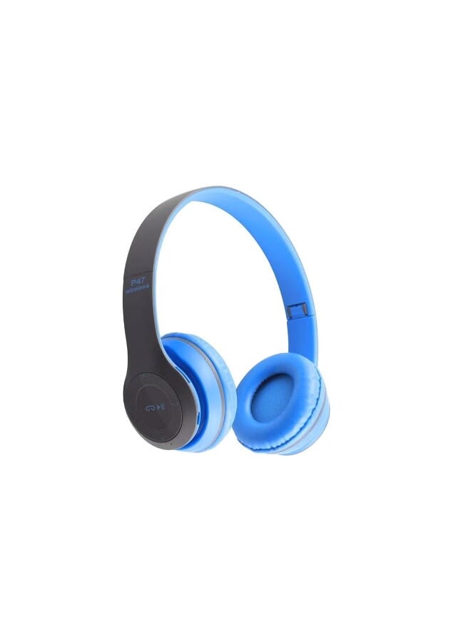 P47 Wireless Bluetooth Headset HD Earphones With FM TF Card Slot Blue - Image 3