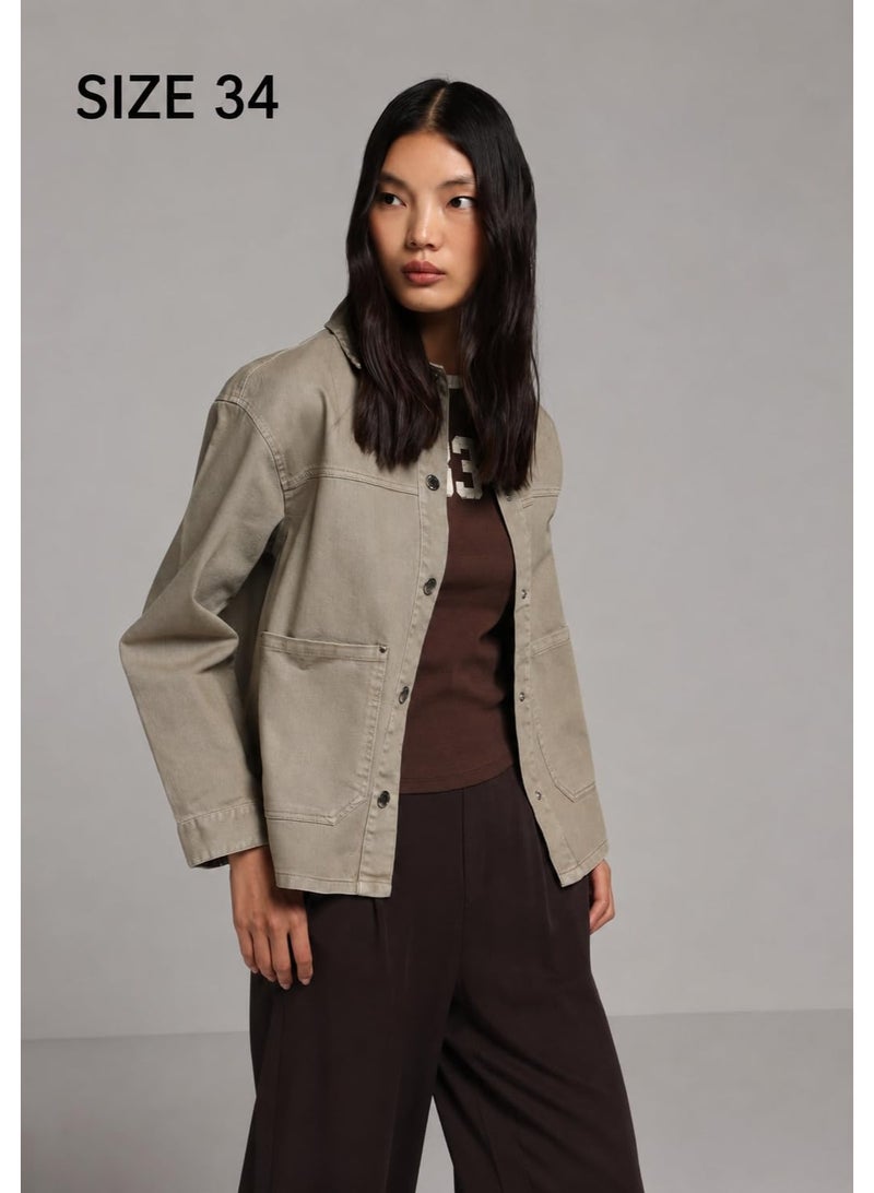 COLIN'S Women's Cotton Jacket, 100% Cotton Long Sleeve Casual Jacket with Front Snap Button Closure and Multiple Utility Pockets, Beige, Size 34 - Image 2