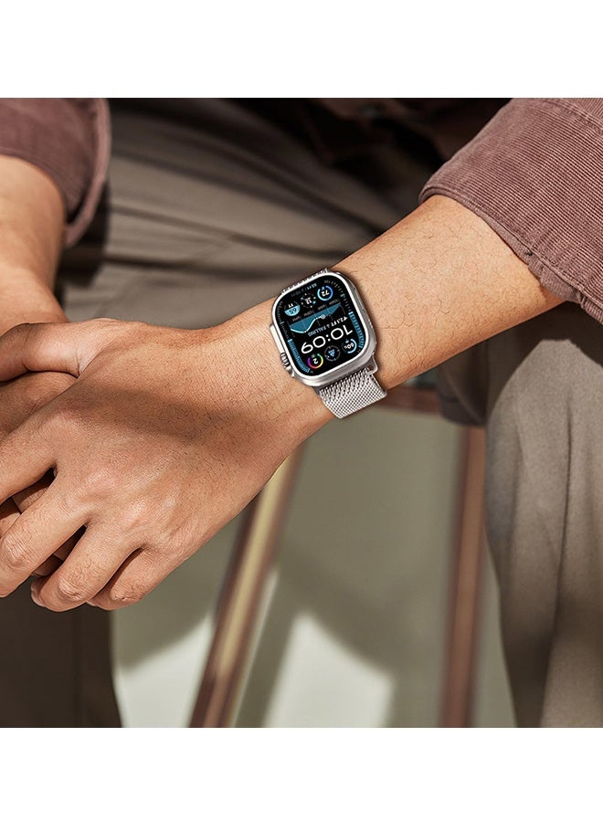 Stainless Steel Mesh Loop Band for Apple Watch Ultra 2 49mm Series 10 46mm 9 8 7 45mm 6 5 4 44mm: Parachute Style Buckle Titanium Compatible Strap for Daily Wear Business Eid Gatherings Sports,Ideal Gift - Image 5