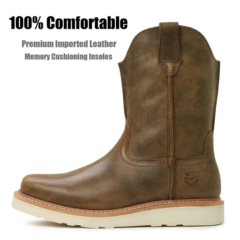 SUREWAY Mens Cowboy Western Boots,Pull On Square Toe Western Work Shoes,Soft Toe Work Boots for Men,Extremely Comfortable Durable Proved,Superior Oil/Slip Resistant,Thicker Imported Leather - Image 2