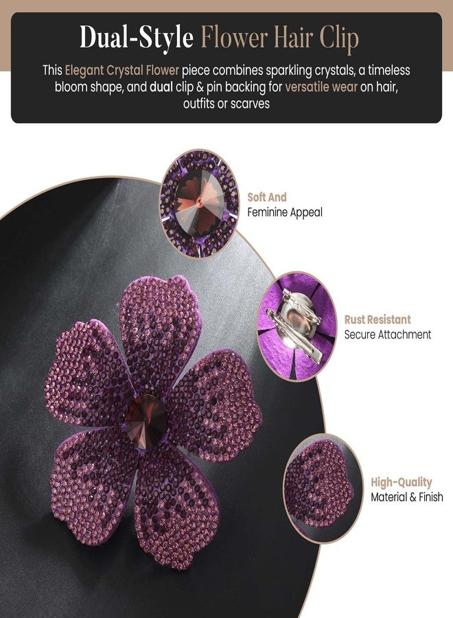Merdia 2.9 Inches Created Crystal Hawaiian Flower Hair Clips for Women | Boho Braids Artificial Hibiscus Flower Clips for Hair | Stylish Headdress Bobby Pins Tropical Hair Accessories for Women, Purple - Image 3