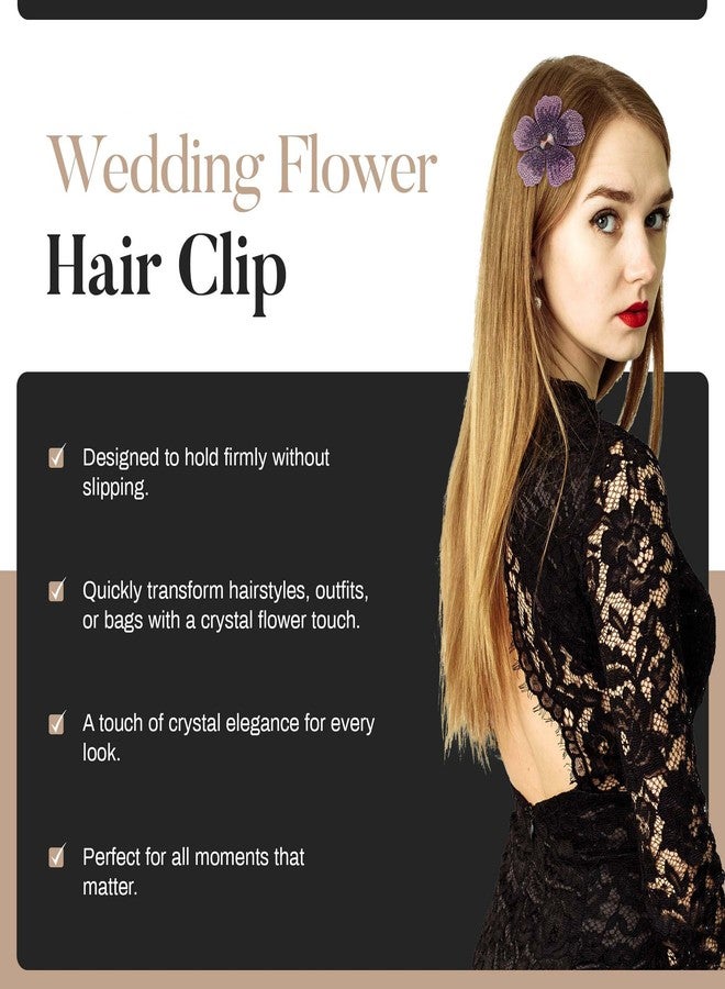 Merdia 2.9 Inches Created Crystal Hawaiian Flower Hair Clips for Women | Boho Braids Artificial Hibiscus Flower Clips for Hair | Stylish Headdress Bobby Pins Tropical Hair Accessories for Women, Purple - Image 4