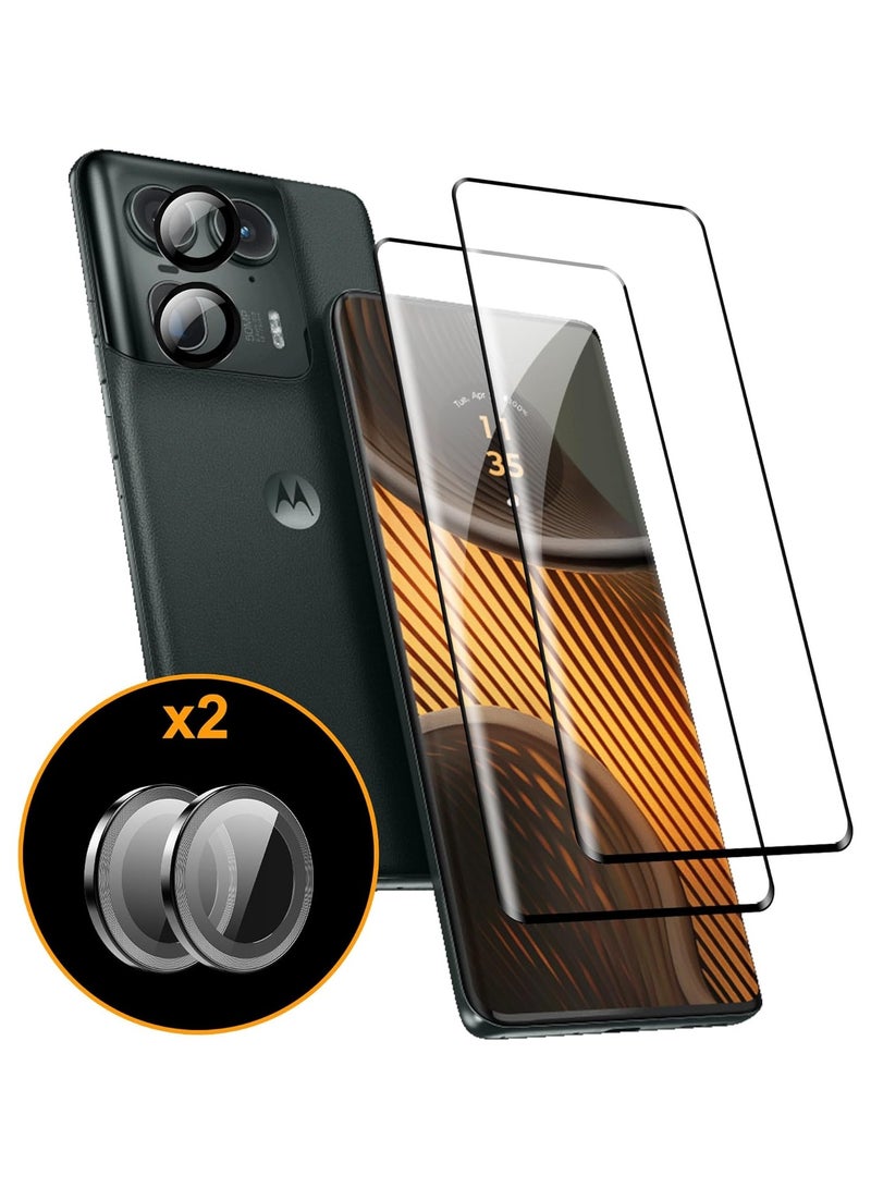 Screen Protector Compatible with Motorola Moto Edge 50 Ultra 【2 Pack】 Tempered Glass + 【2 Pack】 Camera Lens Protector, 【Maximum Coverage】 HD Tempered Glass for Moto Edge 50 Ultra - Image 1