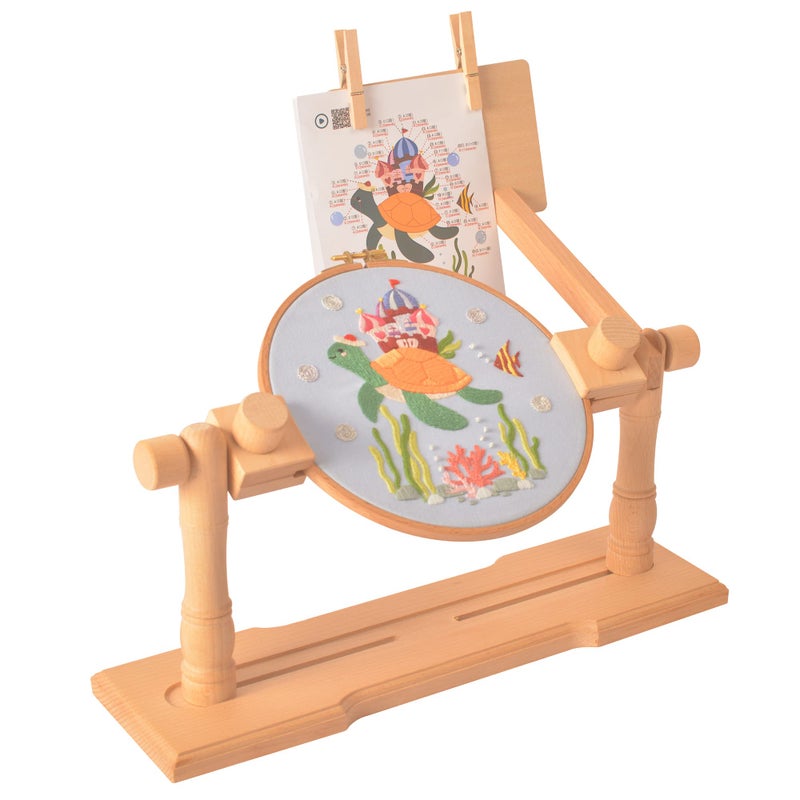 Adjustable Embroidery Hoop Stand Rotatable Wooden Cross Stitch Table Lap Holder for Needlepoint DIY Sewing and Craft Projects