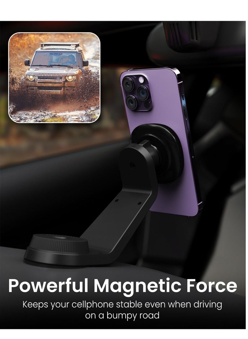 Remson Magnetic Car Mount Phone Holder for Dashboard and Windshield 360° Adjustable with Metal Plate Compatible for iPhone 14/13/12 Series and All Phones - Image 2