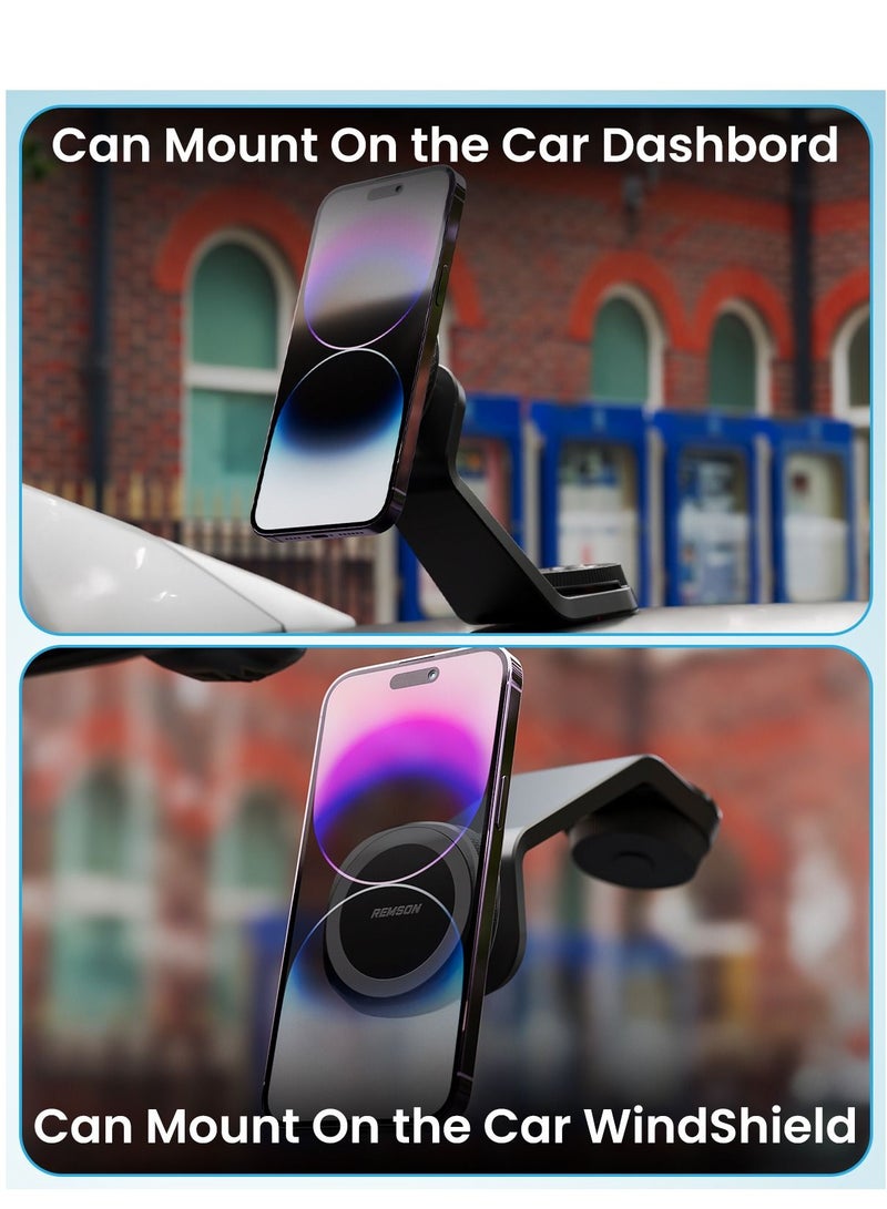 Remson Magnetic Car Mount Phone Holder for Dashboard and Windshield 360° Adjustable with Metal Plate Compatible for iPhone 14/13/12 Series and All Phones - Image 4