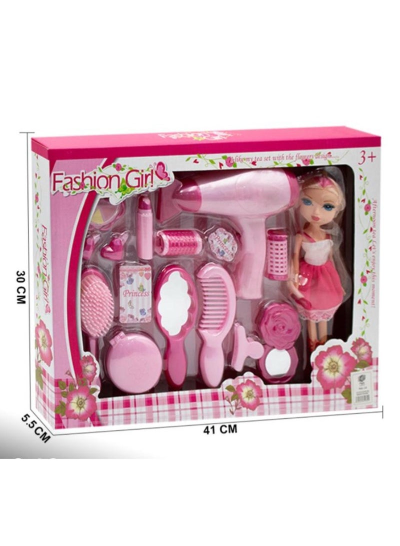 Girls Beauty Salon Set, Hair Stylist Set, Pretend Play Hair Cutting Kit, with Toy Hair Dryer, Curling Iron, Children's Hair Salon Tools