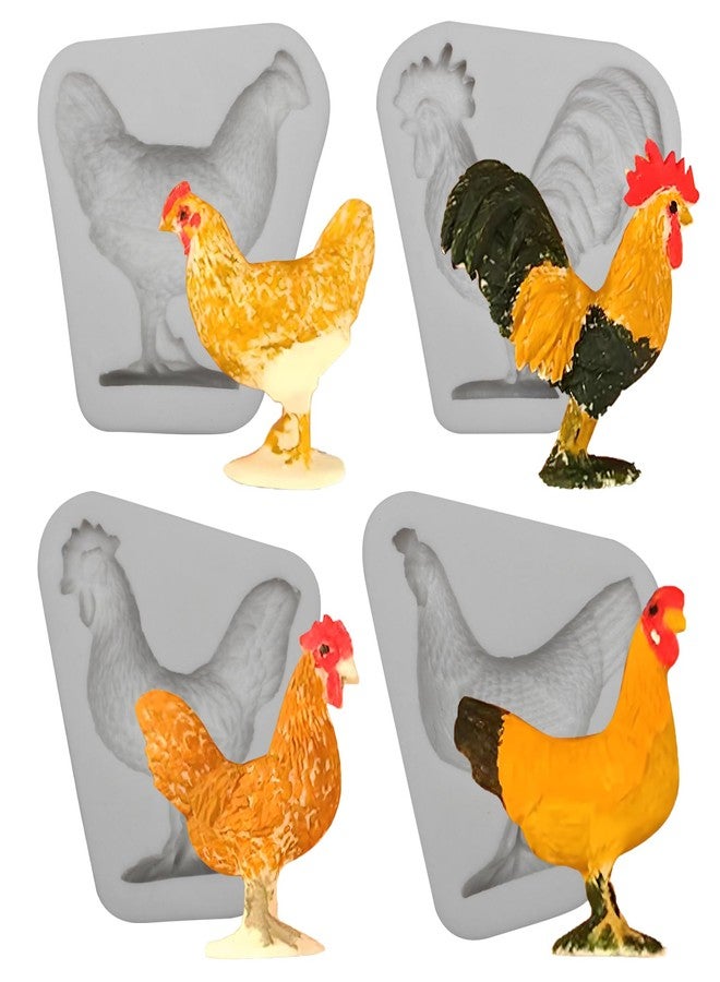 Xcake Lcook Rooster Chicken Silicone Molds, 4-Piece, Farm Animal Chocolate Fondant Molds, for Cake Decoration Candy Cupcake Topper Pop Popsicle Polymer Clay Crafts - Image 1