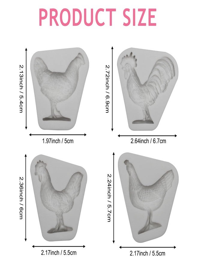 Xcake Lcook Rooster Chicken Silicone Molds, 4-Piece, Farm Animal Chocolate Fondant Molds, for Cake Decoration Candy Cupcake Topper Pop Popsicle Polymer Clay Crafts - Image 2