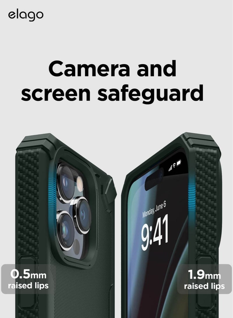 Elago Armor for iPhone 14 Pro Case Cover Military Grade with Carbon Fiber Pattern - Dark Green - Image 4