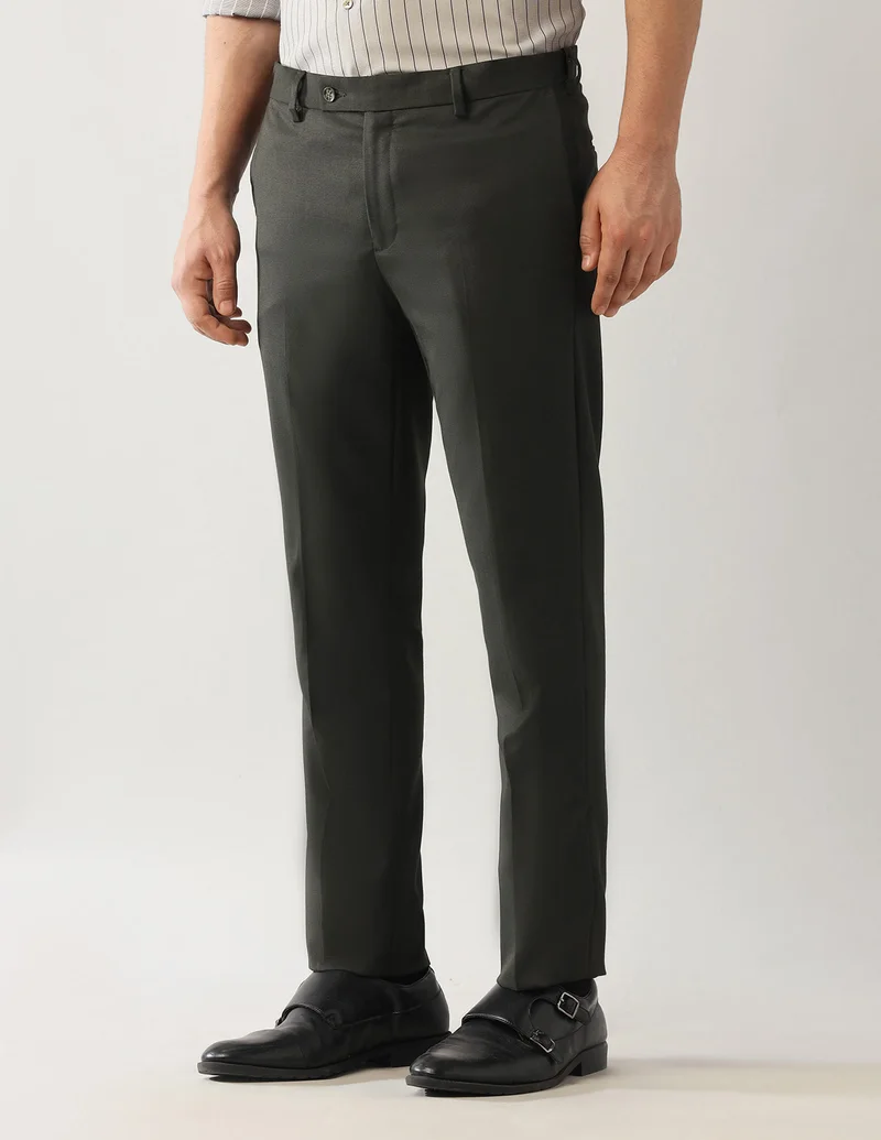 Arrow Dark Green Mid Rise Textured Autoflex Trousers for Men | Best Price UAE