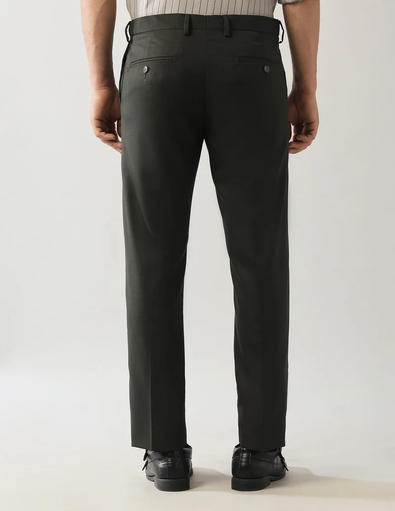 Arrow Dark Green Mid Rise Textured Autoflex Trousers for Men | Best Price UAE