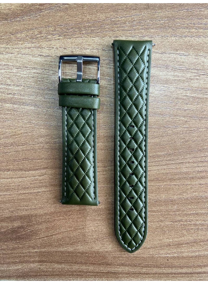 22mm Genuine Leather Watch Band – Replacement Strap with Stainless Steel Buckle – Compatible with Samsung Watch, Huawei Watch, Amazfit & Other Smartwatches Using 22mm Strap (Green 3D, Silver Buckle) - Image 1