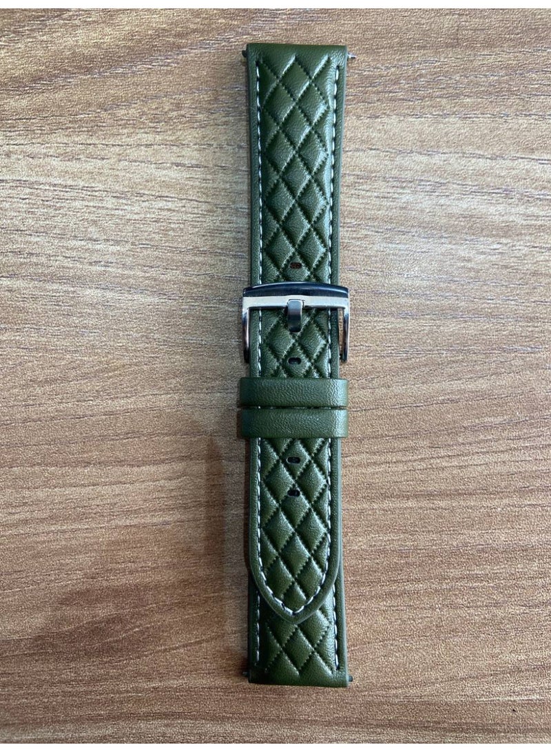 22mm Genuine Leather Watch Band – Replacement Strap with Stainless Steel Buckle – Compatible with Samsung Watch, Huawei Watch, Amazfit & Other Smartwatches Using 22mm Strap (Green 3D, Silver Buckle) - Image 2