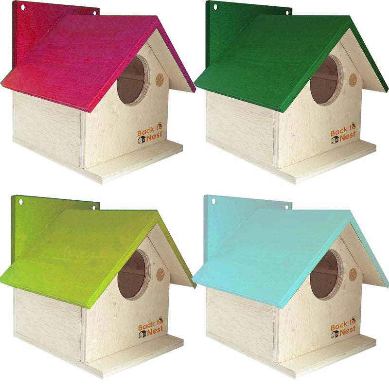 BackToNest Bird House Nest Box for Sparrow, Finches, Garden Birds Nest Boxes for Bird -BVN5 (4 Nos) multicolur - Image 3