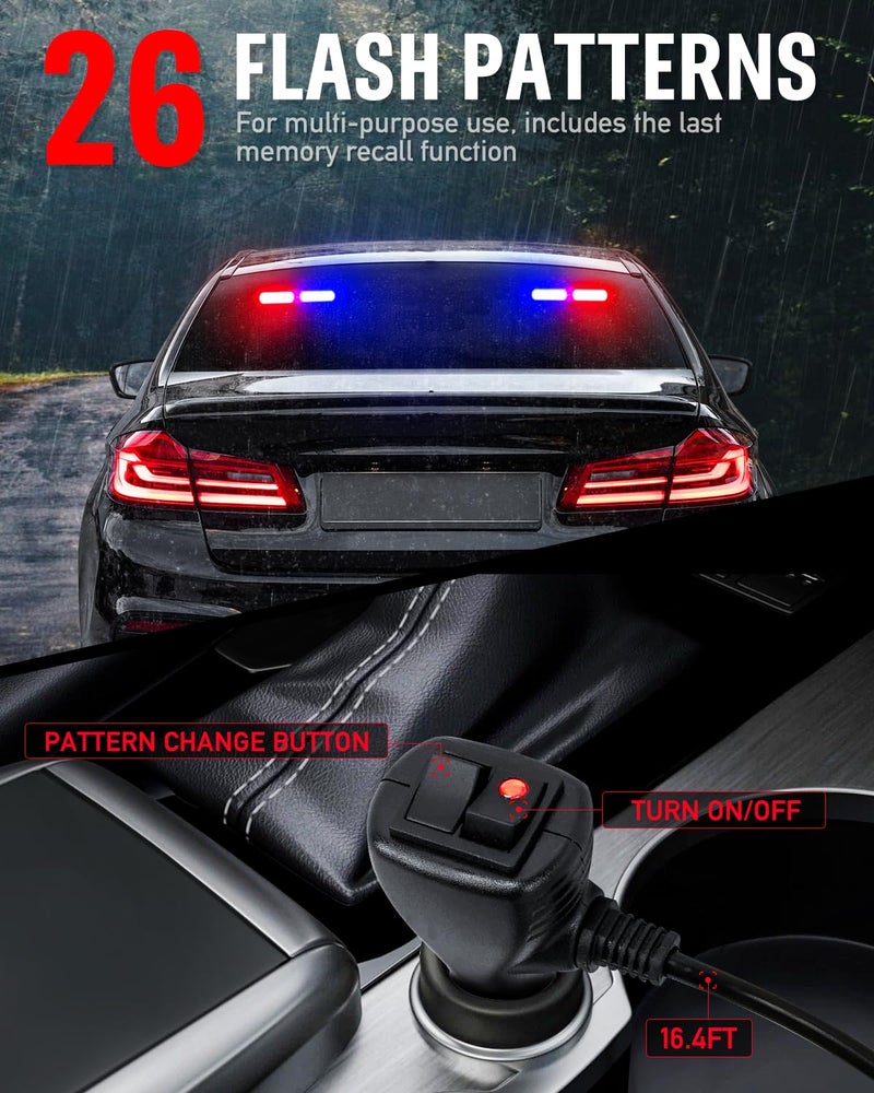 HLauto 1002L Emergency Strobe Traffic Advisor Light Bar: 40 LED Dash Safety Warning Flashing Light, Front/Rear Windshield Visor Lights for Construction Vehicle, Tow/Plow Truck (2x10.7inch, Red Blue) - Image 4