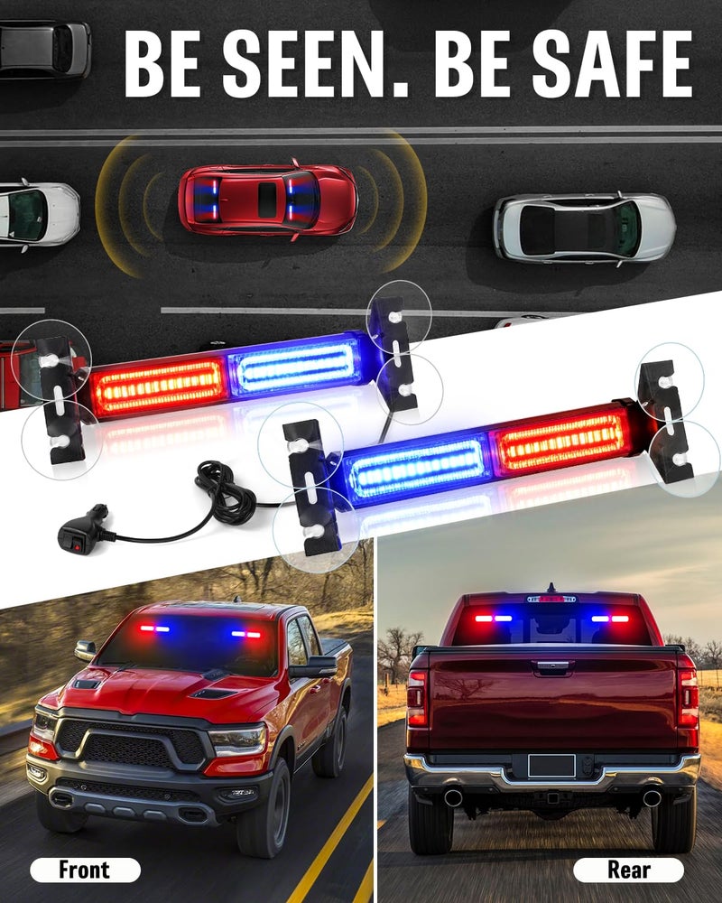 HLauto 1002L Emergency Strobe Traffic Advisor Light Bar: 40 LED Dash Safety Warning Flashing Light, Front/Rear Windshield Visor Lights for Construction Vehicle, Tow/Plow Truck (2x10.7inch, Red Blue) - Image 3