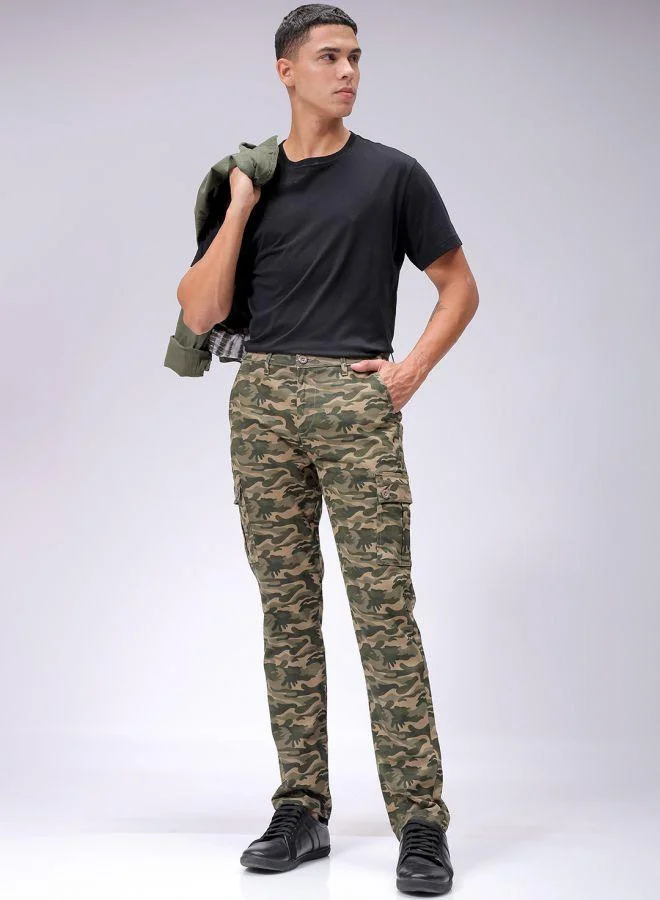 The Indian Garage Co  Men Slim Fit Camouflage Mid-Rise Cargos for Men | Best Price UAE