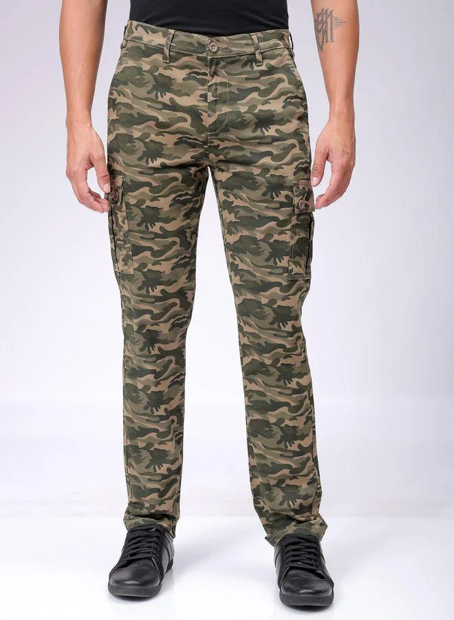 Men Slim Fit Camouflage Mid-Rise Cargos