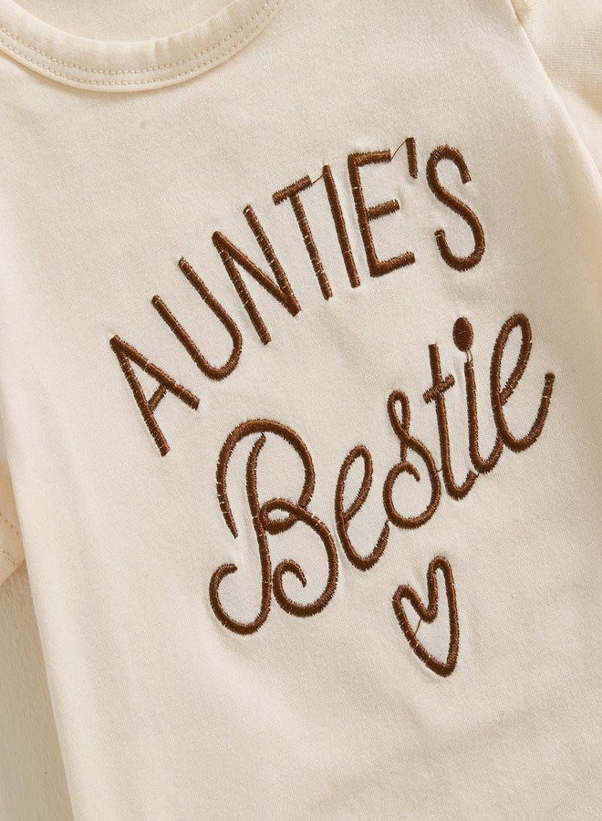 SAYOO Aunties Bestie Baby Clothes Girl Aunt Saying Letter Ruffle Romper Shirt+Leopard Bloomer Short Headband Summer Outfit (Leopard Khaki, 3-6 Months) - Image 5
