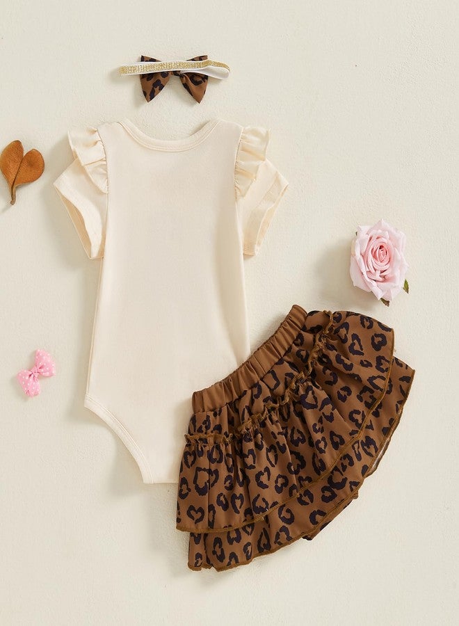 SAYOO Aunties Bestie Baby Clothes Girl Aunt Saying Letter Ruffle Romper Shirt+Leopard Bloomer Short Headband Summer Outfit (Leopard Khaki, 3-6 Months) - Image 3