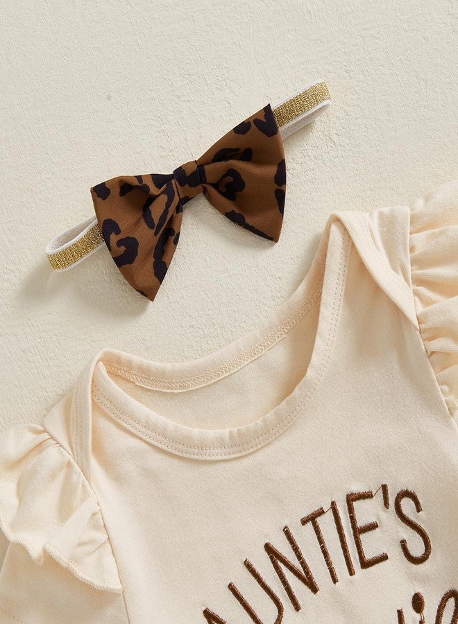 SAYOO Aunties Bestie Baby Clothes Girl Aunt Saying Letter Ruffle Romper Shirt+Leopard Bloomer Short Headband Summer Outfit (Leopard Khaki, 3-6 Months) - Image 4