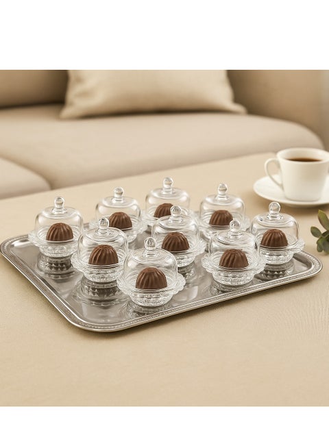 A set of 12 glass bowls for serving sweets, nuts, dates, and all other presentations and occasions.