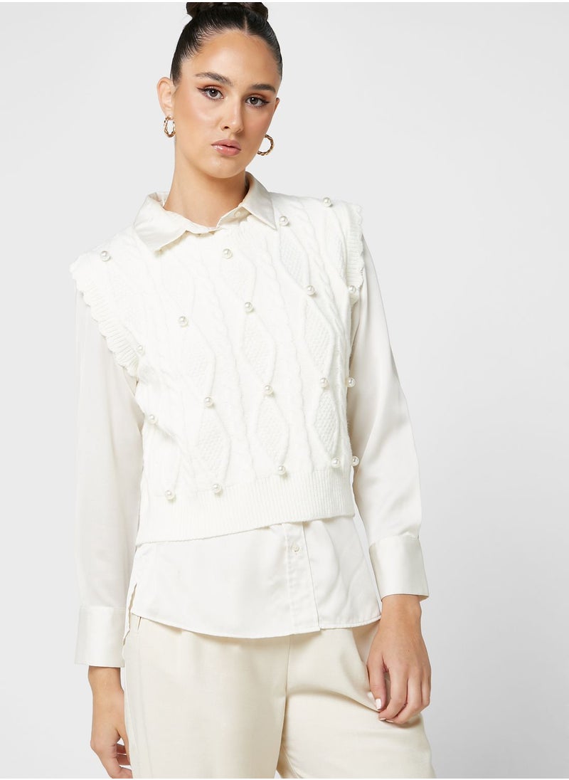 ELLA - Pearl Detail Sweater Vest - Image 1