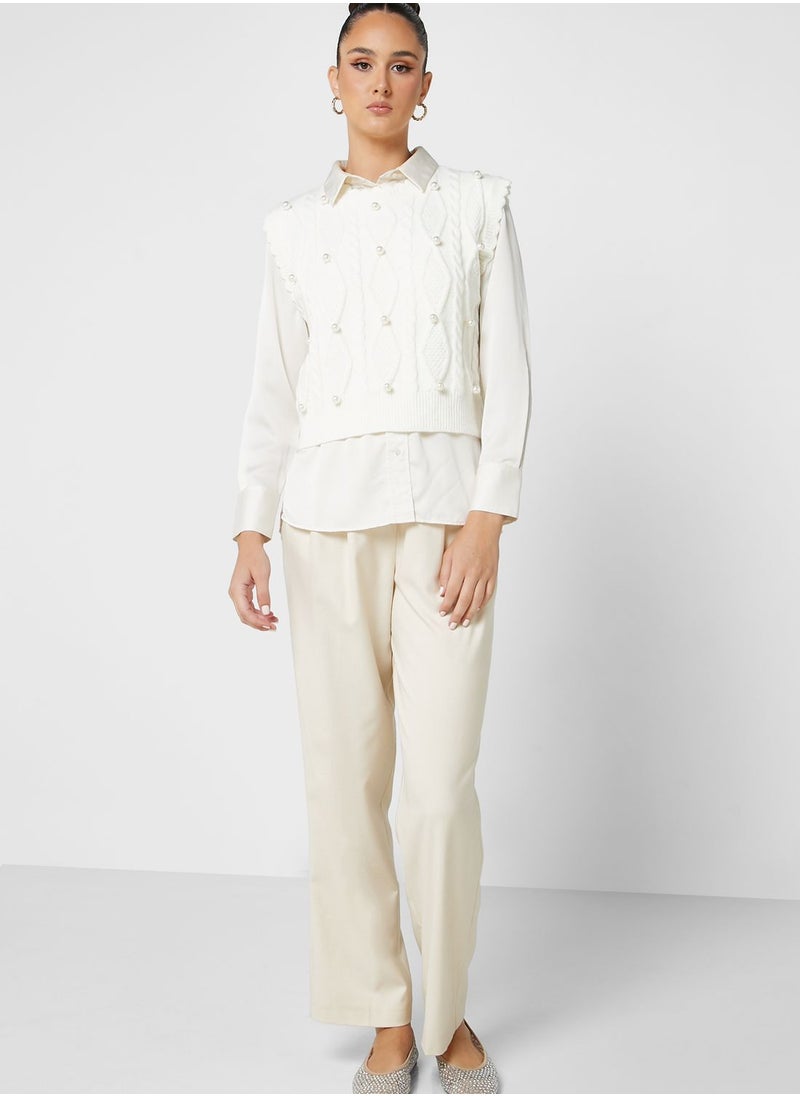 ELLA - Pearl Detail Sweater Vest - Image 1