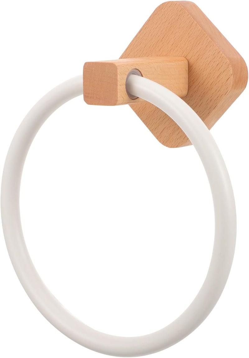 Wooden Bathroom Towel Ring Holder Wall-Mounted Hand Towel Organizer with White Finish for Kitchen and Bathroom - Image 1