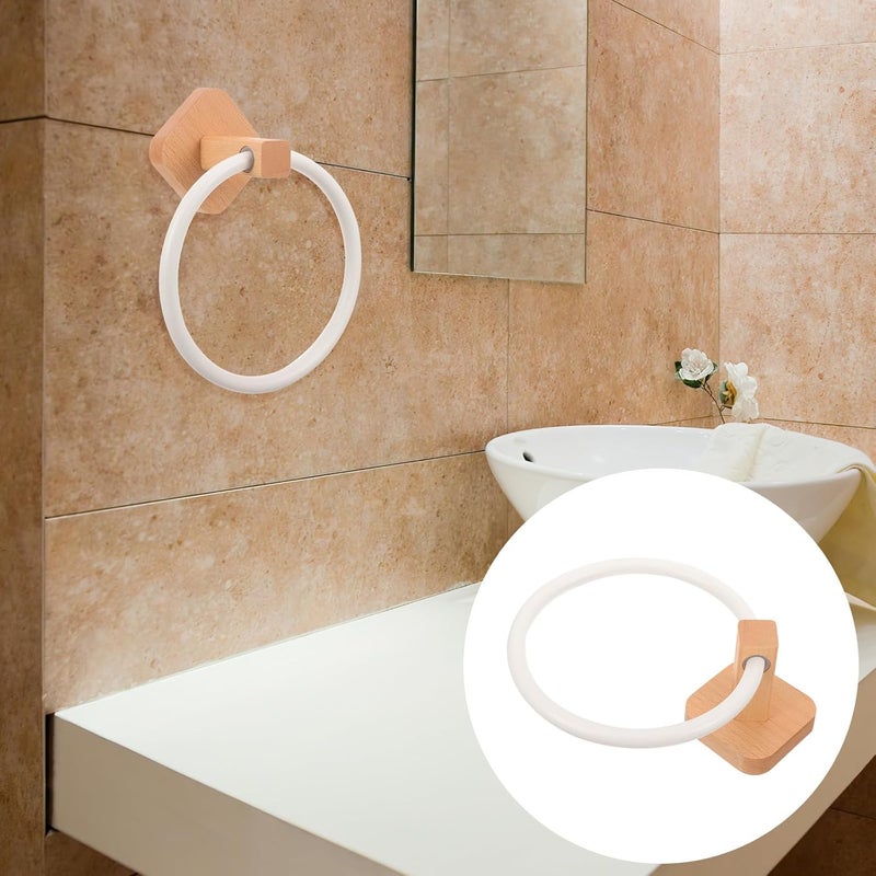 Wooden Bathroom Towel Ring Holder Wall-Mounted Hand Towel Organizer with White Finish for Kitchen and Bathroom - Image 4