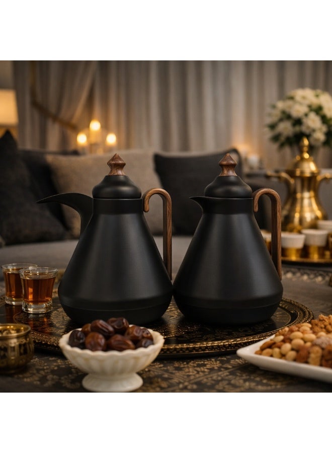 Host 🫖☕ Host Luxury Thermos Set for Tea and Coffee – 1 Liter x 2 Capacity | Matte Black Design with Elegant Wood Touch - Image 1