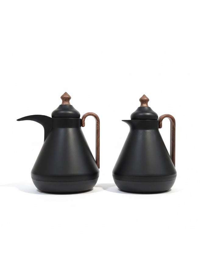 Host 🫖☕ Host Luxury Thermos Set for Tea and Coffee – 1 Liter x 2 Capacity | Matte Black Design with Elegant Wood Touch - Image 3