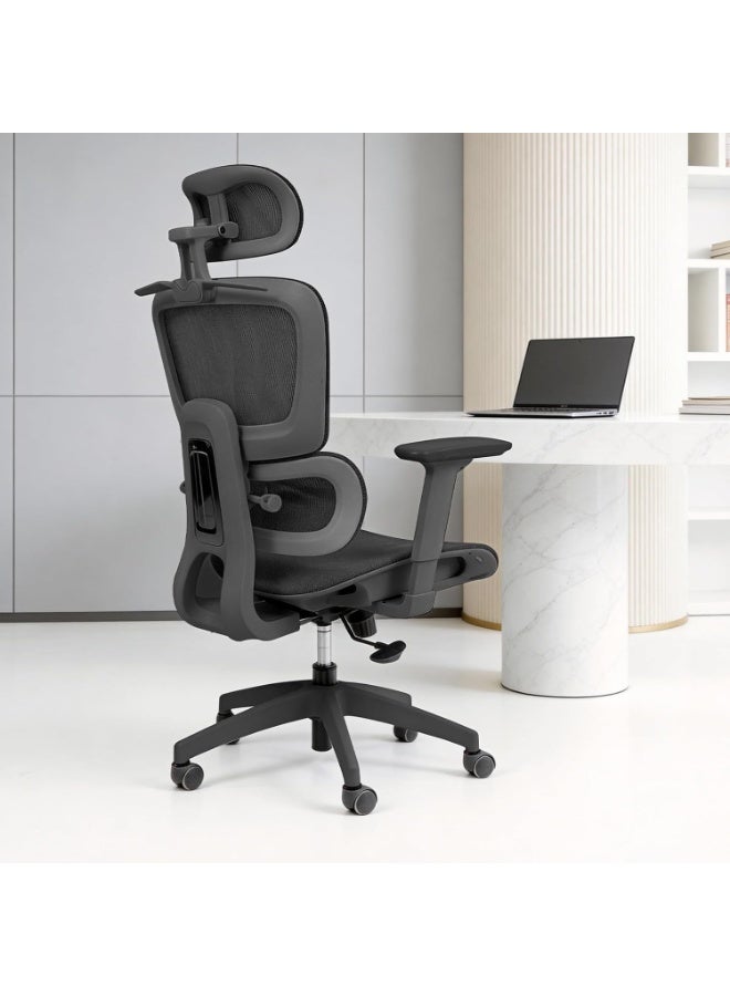 Jorunb Ergonomic Office Chair - High Back Breathable Mesh Gaming Desk Chair with 3D Armrests, Adjustable Headrest & Dynamic Lumbar Support, Swivel Tilt Function Executive Chair with Footrest（Black） - Image 2