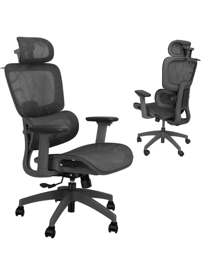 Jorunb Ergonomic Office Chair - High Back Breathable Mesh Gaming Desk Chair with 3D Armrests, Adjustable Headrest & Dynamic Lumbar Support, Swivel Tilt Function Executive Chair with Footrest（Black） - Image 1