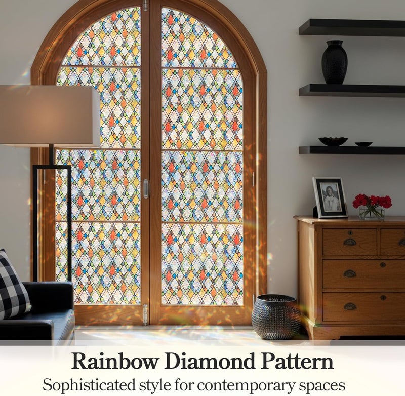 DARUITE Window Film with Diamond Coloured Veins 44 x 200 cm Electrostatic No Glue UV Protection Rainbow Effect Privacy Film Windows for Office, Living Room - Image 4