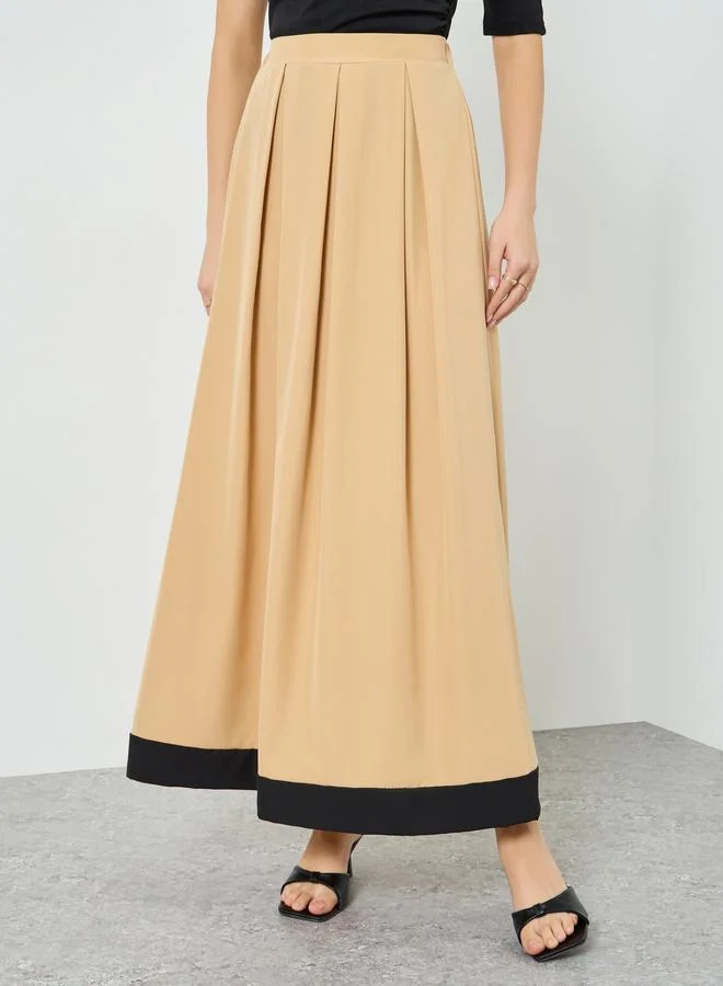 ستايلي Women Beige Ruffled Hem Pleated Maxi Skirt