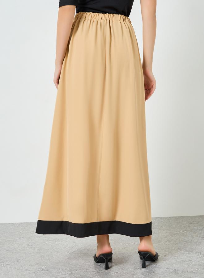 Styli Women Beige Ruffled Hem Pleated Maxi Skirt - Image 4