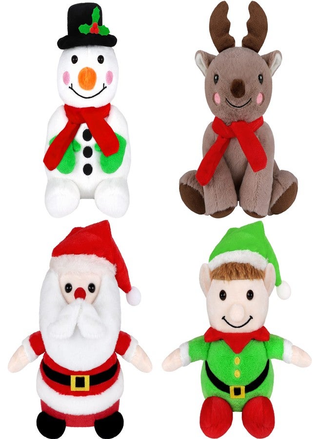 Elcoho 4 Pieces 7 inch Christmas Stuffed Animals Set Plush Toys Christmas Decoration Doll Set Santa Claus Snowman Elk Elf Xmas Party Favors - Image 1