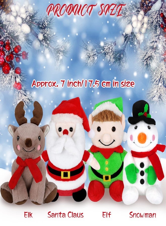 Elcoho 4 Pieces 7 inch Christmas Stuffed Animals Set Plush Toys Christmas Decoration Doll Set Santa Claus Snowman Elk Elf Xmas Party Favors - Image 2