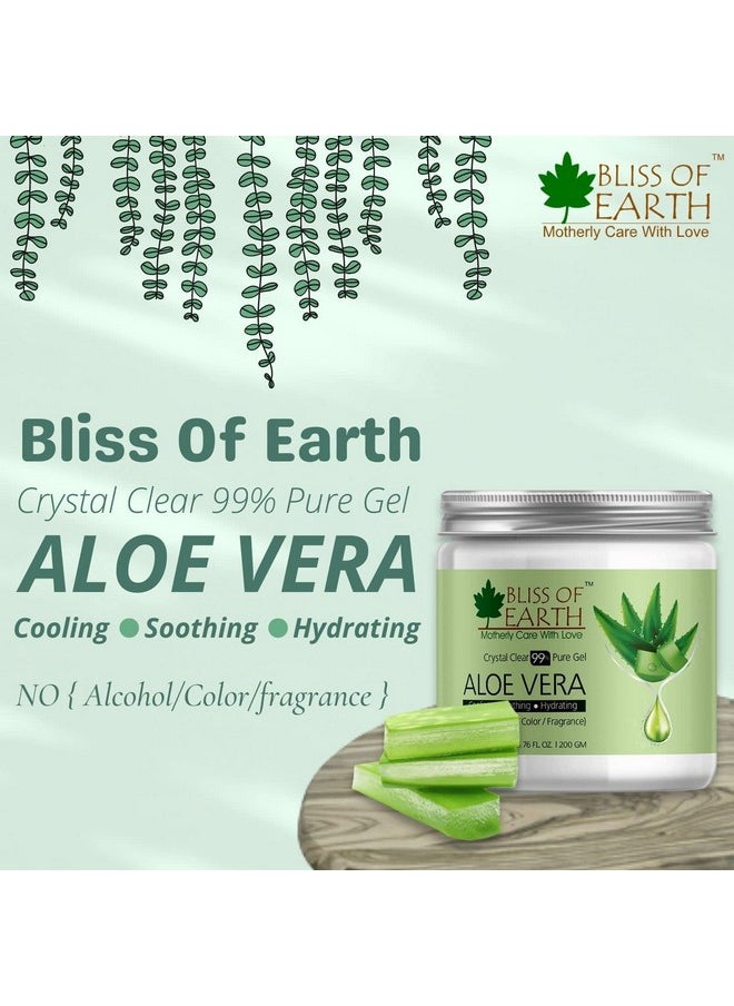 BLISS OF EARTH - 99% Pure Crystal Clear Aloe Vera Gel For Face Hair Skin Dark Spots, Effective Cooling, Soothing & Hydrating, 100Gm - Image 1