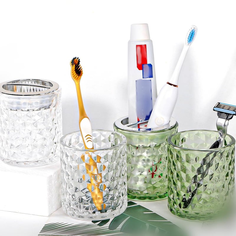 Fvstar 2pcs Toothbrush Holders for Bathrooms,Glass Toothbrush Holder and Bathroom Tumbler Set,Toothbrush and Toothpaste Holder with Divider,Bathroom Toothbrush Cup Holder (Clear and Silver) - Image 4