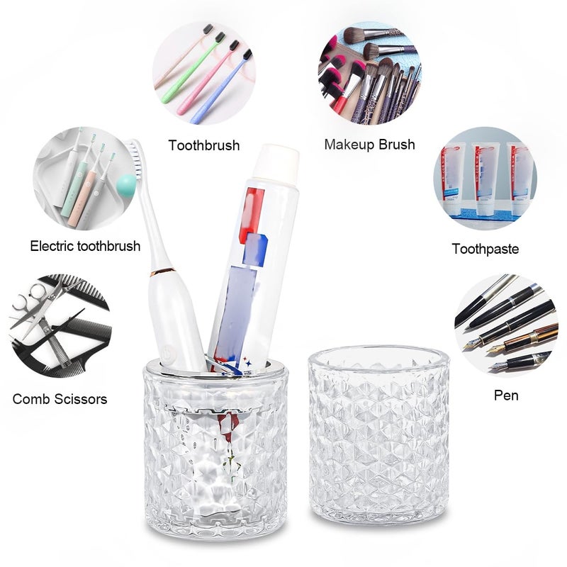 Fvstar 2pcs Toothbrush Holders for Bathrooms,Glass Toothbrush Holder and Bathroom Tumbler Set,Toothbrush and Toothpaste Holder with Divider,Bathroom Toothbrush Cup Holder (Clear and Silver) - Image 5