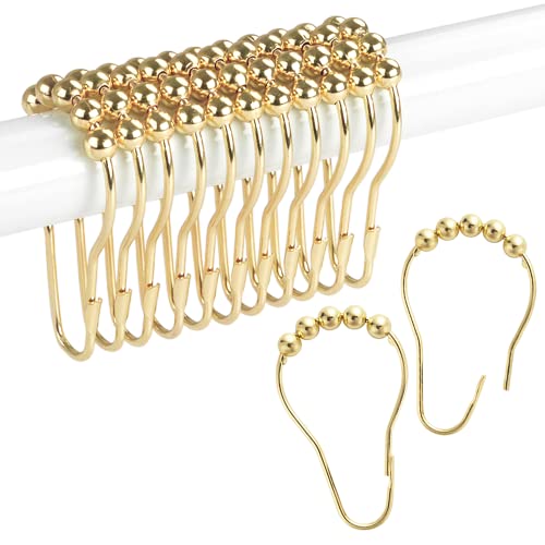 Ansxiy Shower Curtain Hooks Rings, Rustproof Metal Shower Curtain Rings for Bathroom Shower Rods Curtains - Set of 12, Golden - Image 1