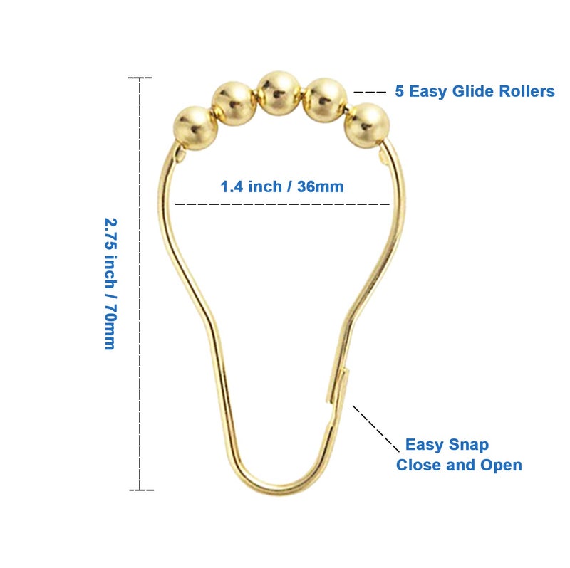 Ansxiy Shower Curtain Hooks Rings, Rustproof Metal Shower Curtain Rings for Bathroom Shower Rods Curtains - Set of 12, Golden - Image 2